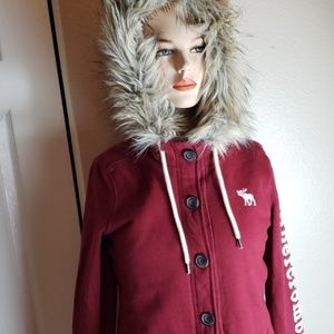 Women's Abercrombie and Fitch faux fur navy jacket